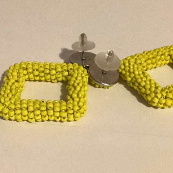 Women's Bohemian Seed Bead Square Bold Colorful Yellow Earrings Jewelry Retro - Picture 4 of 6